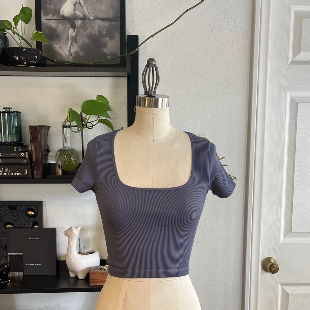 Tilly's Square Neck Ribbed Spandex Baby Tee - Slate Blue size S/M NWT